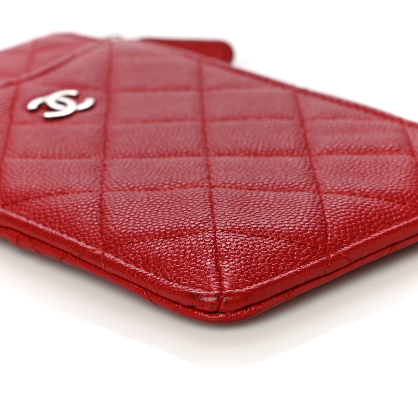 Caviar Quilted Classic Flat Wallet Pouch Red