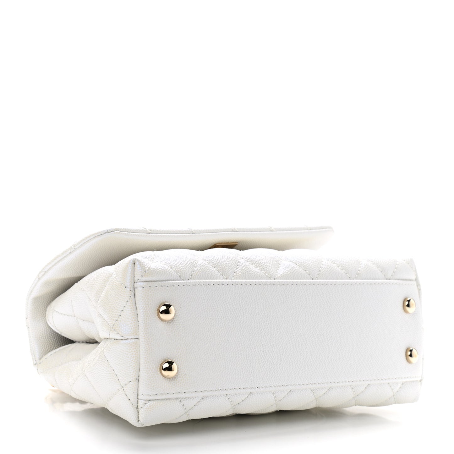 Iridescent Caviar Quilted Mini Coco Handle Flap White