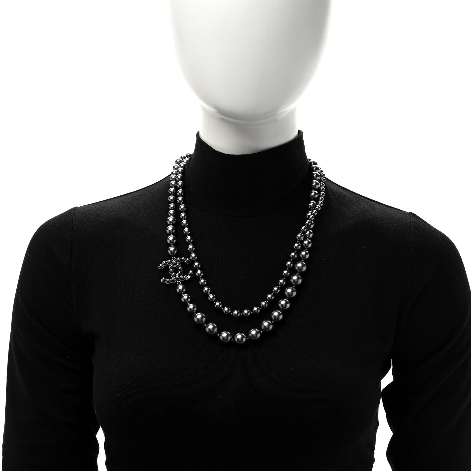 Chanel Ruthenium Graduated Pearl CC Long Necklace Dark Grey 2 of 6