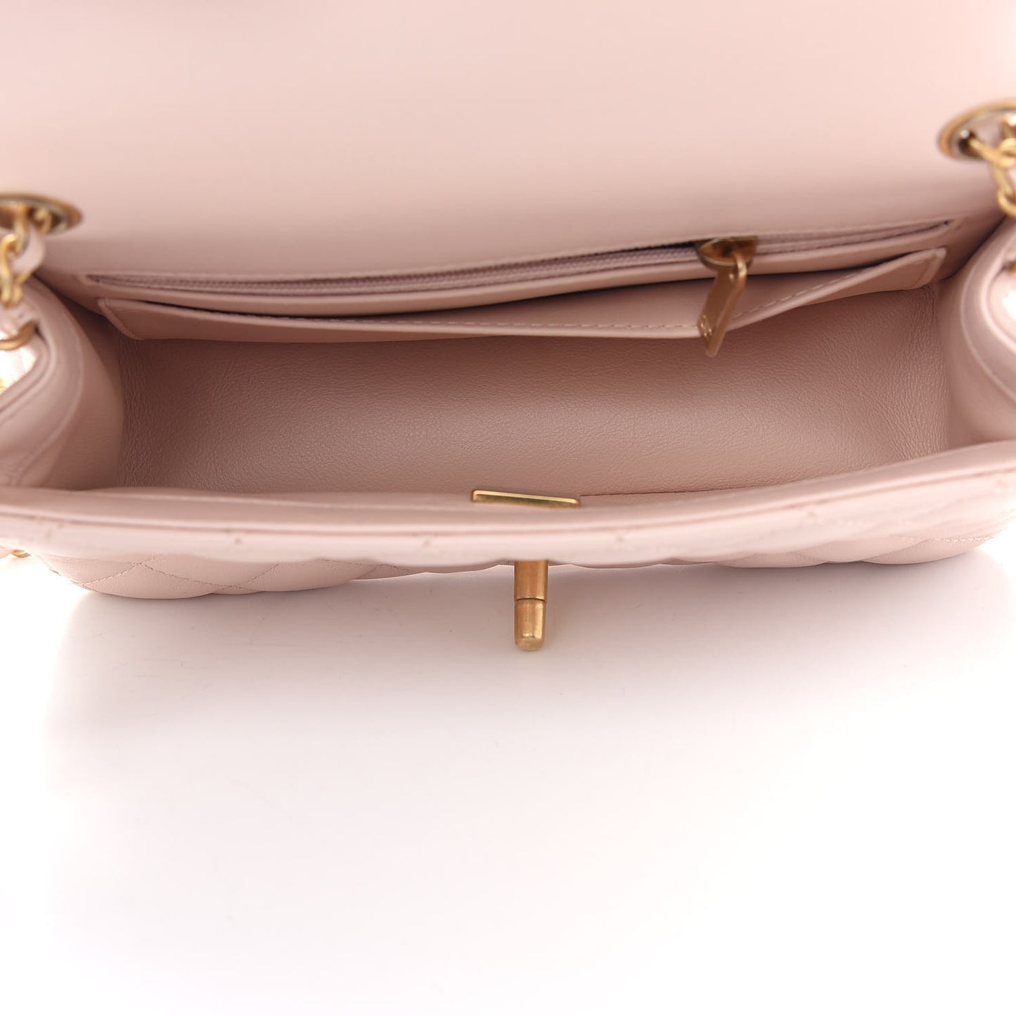 Lambskin Quilted Mini Rectangular Pearl Crush Flap Light Beige