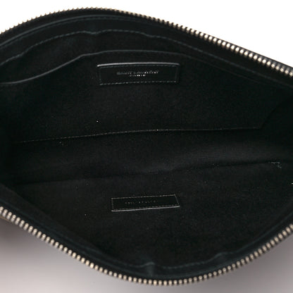 Saint Laurent Linen Canvas Rive Gauche Zipped Pouch Khaki Black 5 of 10