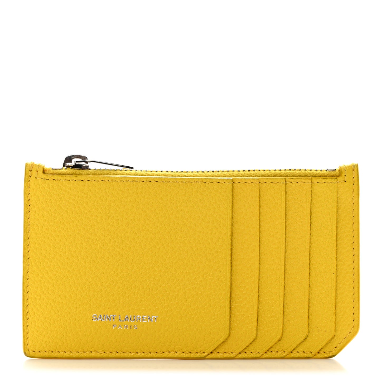 Grained Calfskin 5 Fragments Zip Pouch Card Holder Sunflower