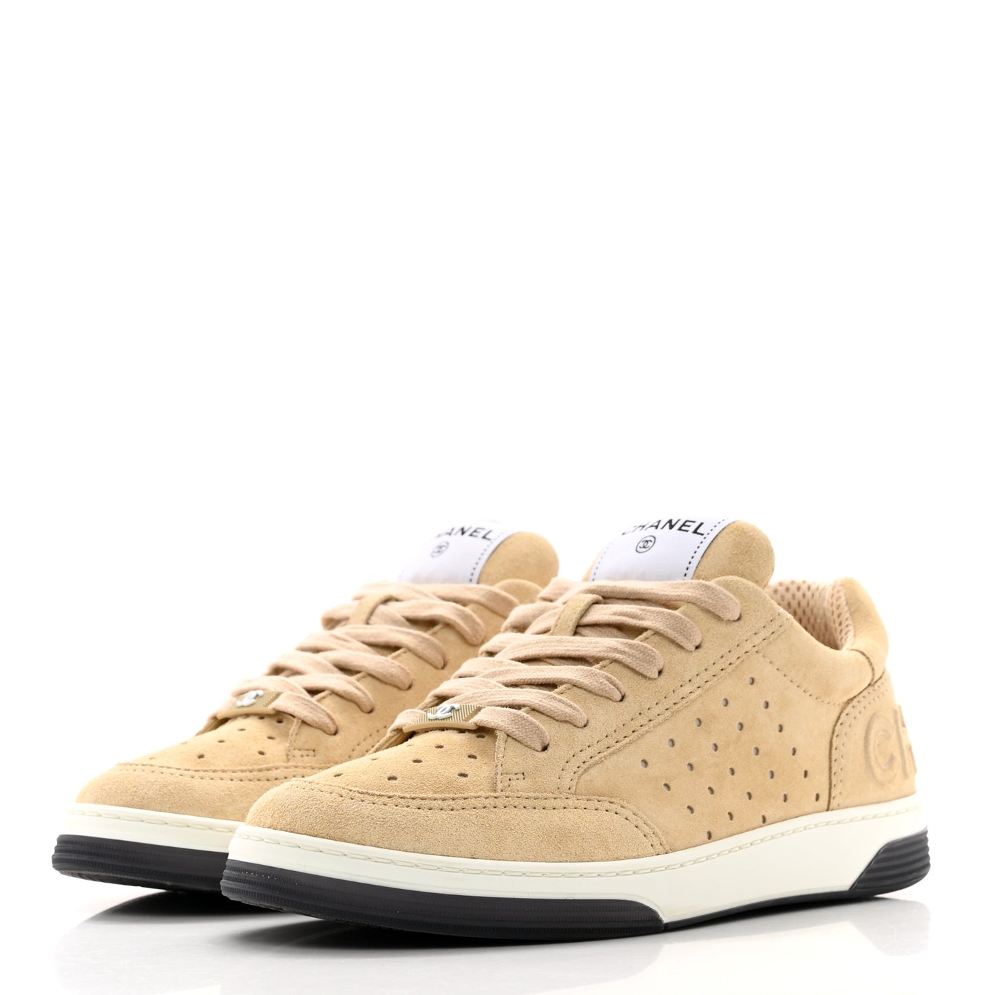 Suede Calfskin Logo Sneakers 37 Beige