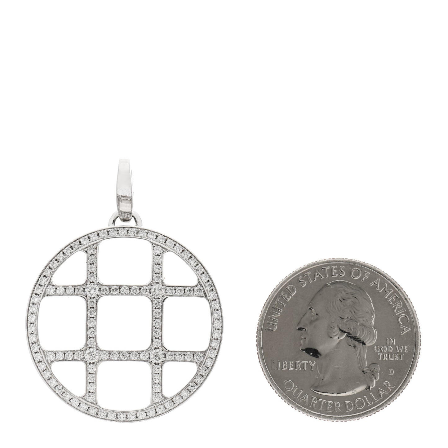 18K White Gold Diamond Pasha de Cartier Grid Charm Pendant