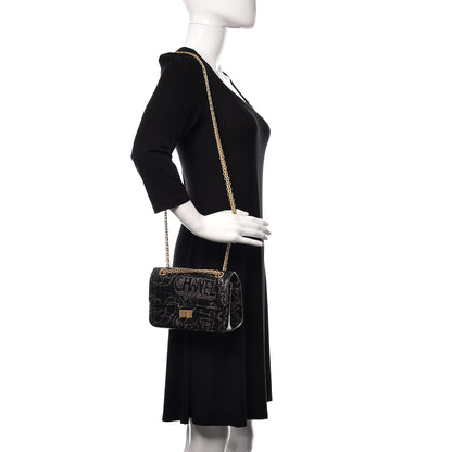 Chanel Calfskin Crocodile Embossed Graffiti 2.55 Mini Cocodile Reissue Flap Black Pink 2 of 10