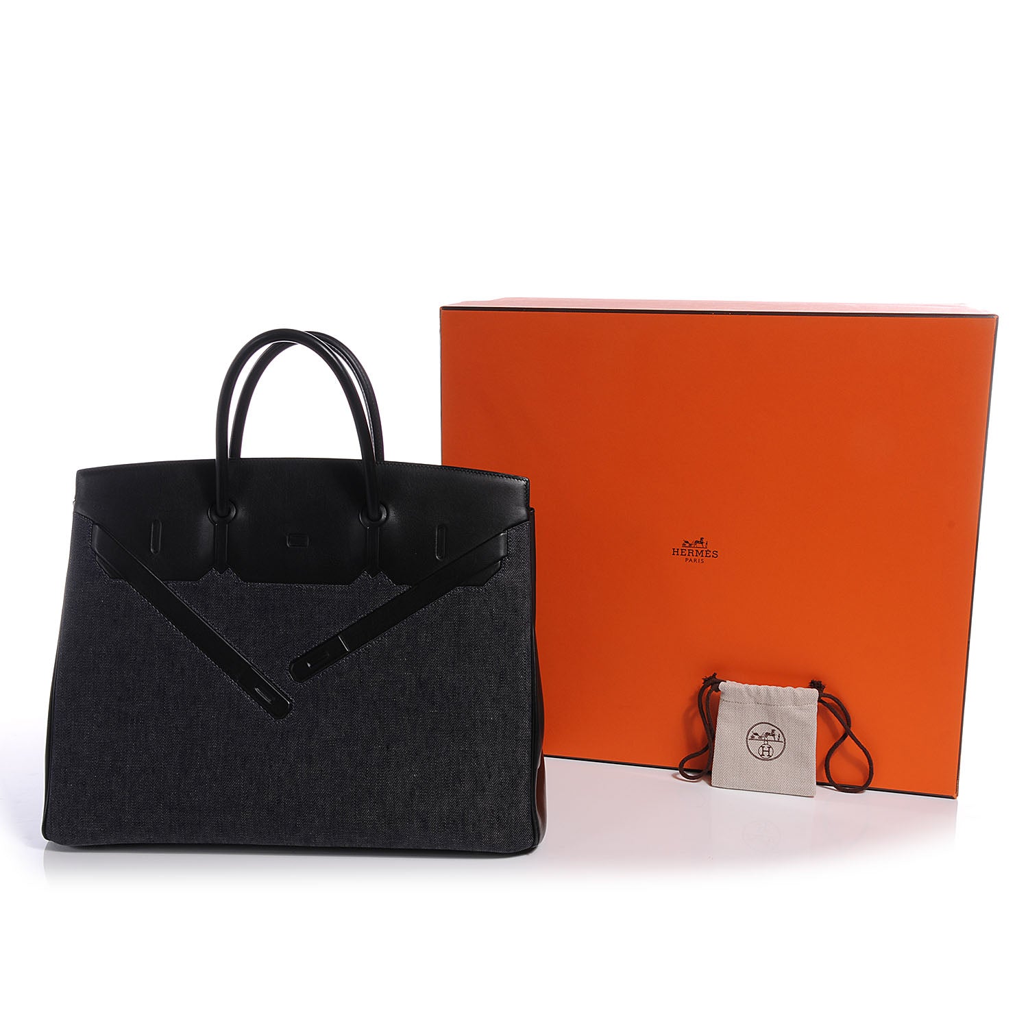 Hermes Evercalf Denim Birkin Shadow 40 Noir Bleu Marine 5 of 8