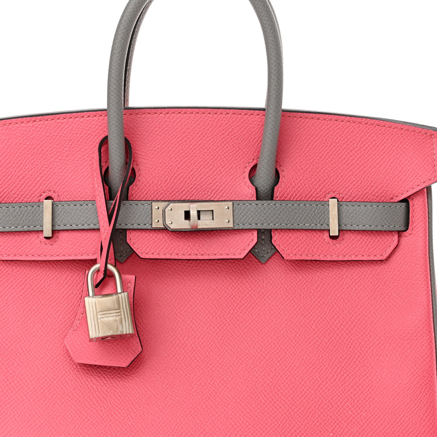 Hermes Epsom Horseshoe Birkin 25 Rose Azalee Gris Mouette 8 of 13