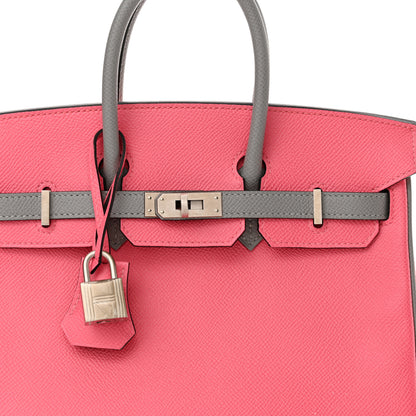 Hermes Epsom Horseshoe Birkin 25 Rose Azalee Gris Mouette 8 of 13