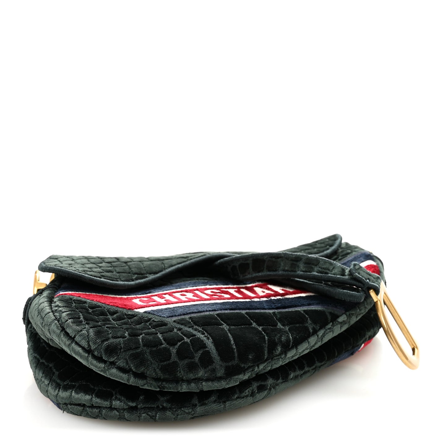 Velvet Crocodile Effect Saddle Bag Green
