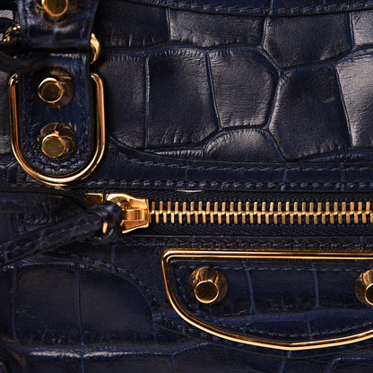 Balenciaga Calfskin Crocodile Embossed Gold Metallic Edge Hardware S City Bleu 11 of 14