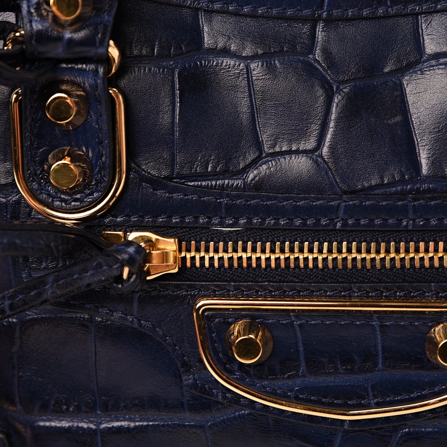 Calfskin Crocodile Embossed Gold Metallic Edge Hardware S City Bleu