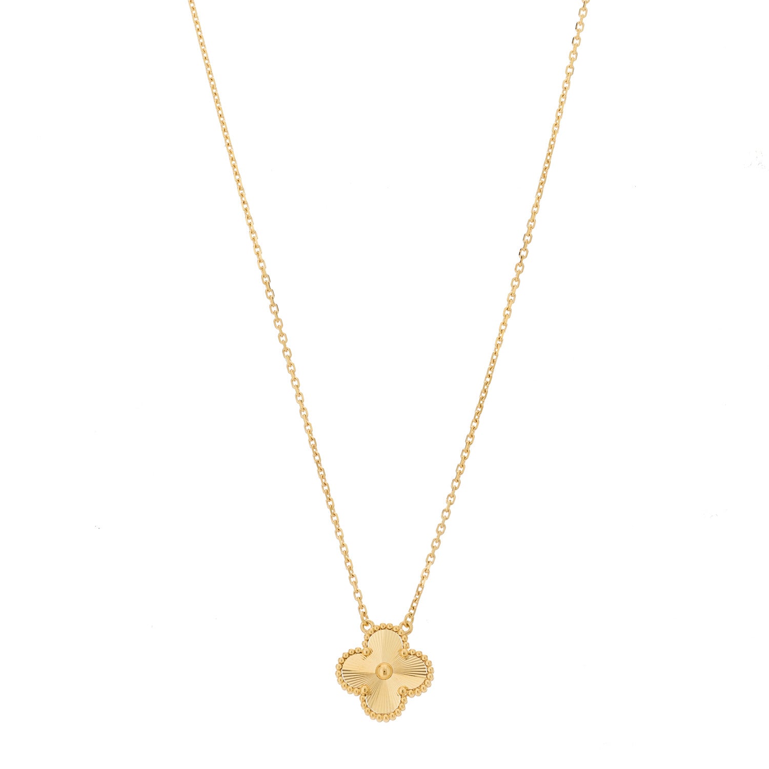 Van Cleef & Arpels 18K Yellow Gold Guilloche Vintage Alhambra Pendant Necklace 1 of 6