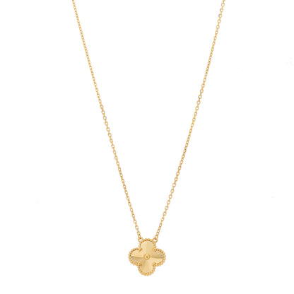 Van Cleef & Arpels 18K Yellow Gold Guilloche Vintage Alhambra Pendant Necklace 1 of 6
