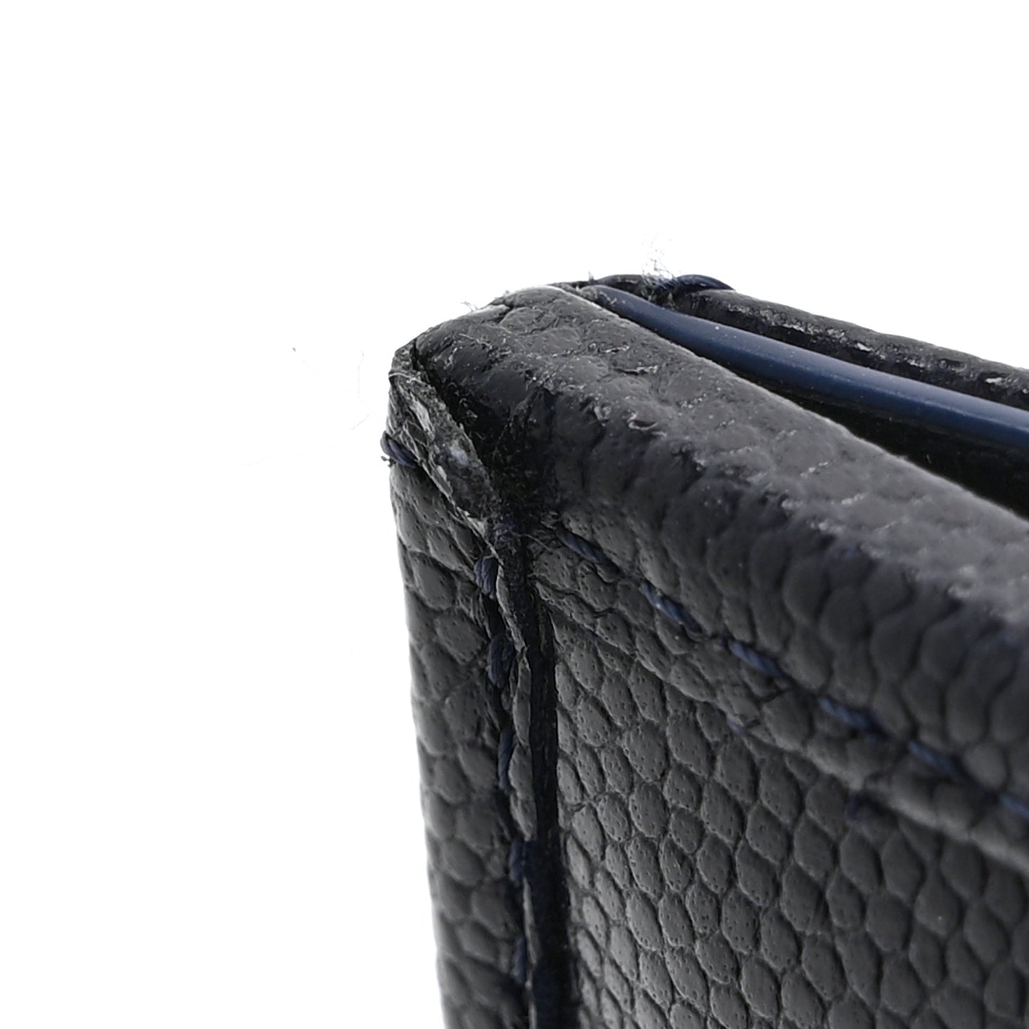 Caviar Metal Perforated Quilted Small CC Flap Wallet Navy
