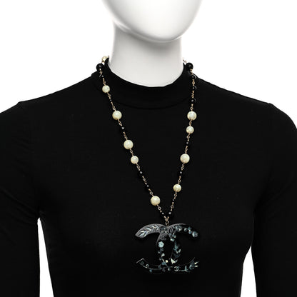 Chanel Beaded Mother of Pearl Oversized CC Necklace 5 of 8