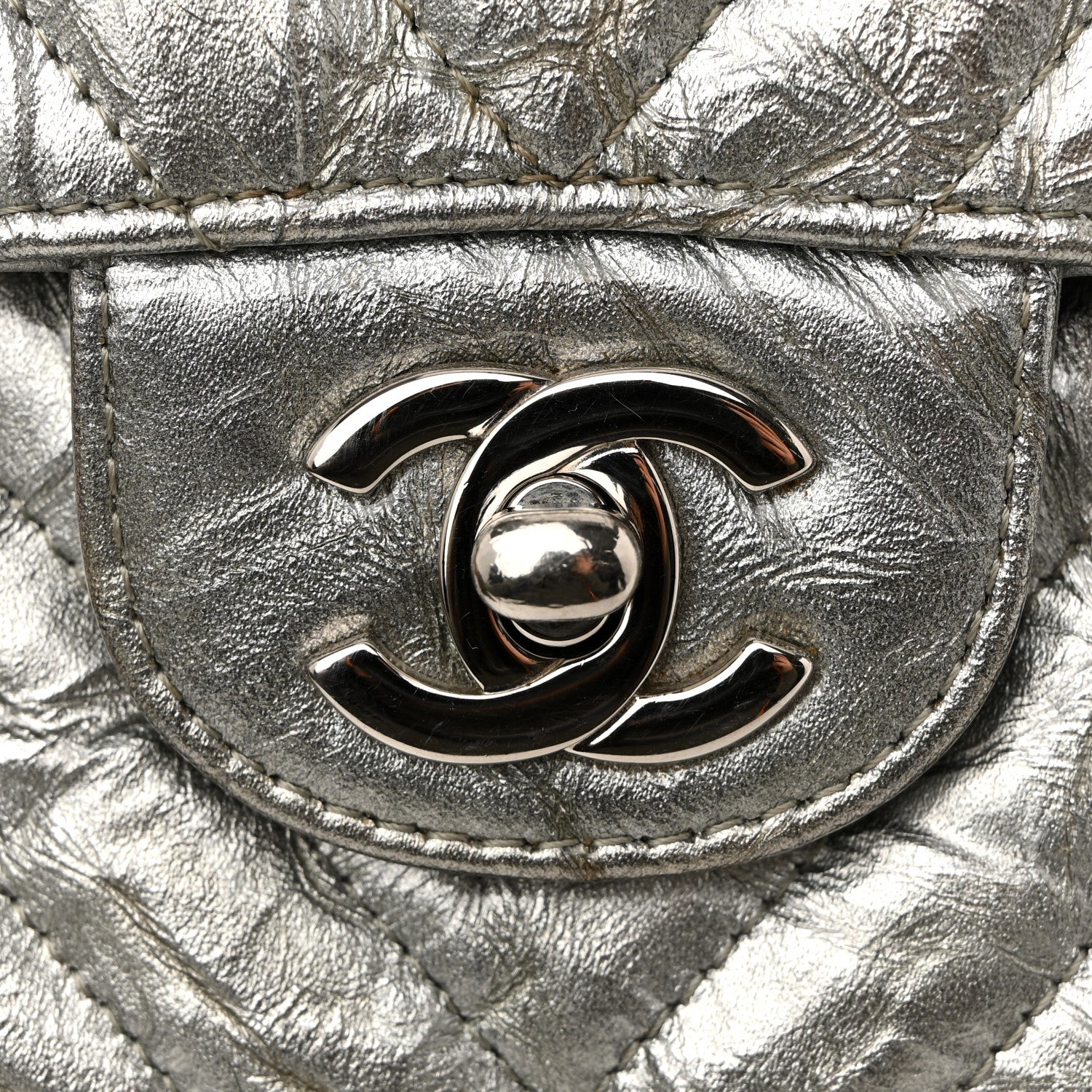 Chanel Metallic Patent Crumpled Calfskin Chevron Quilted Medium