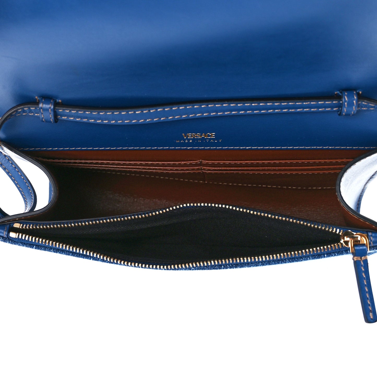 Denim La Medusa Wallet On Strap Navy Blue