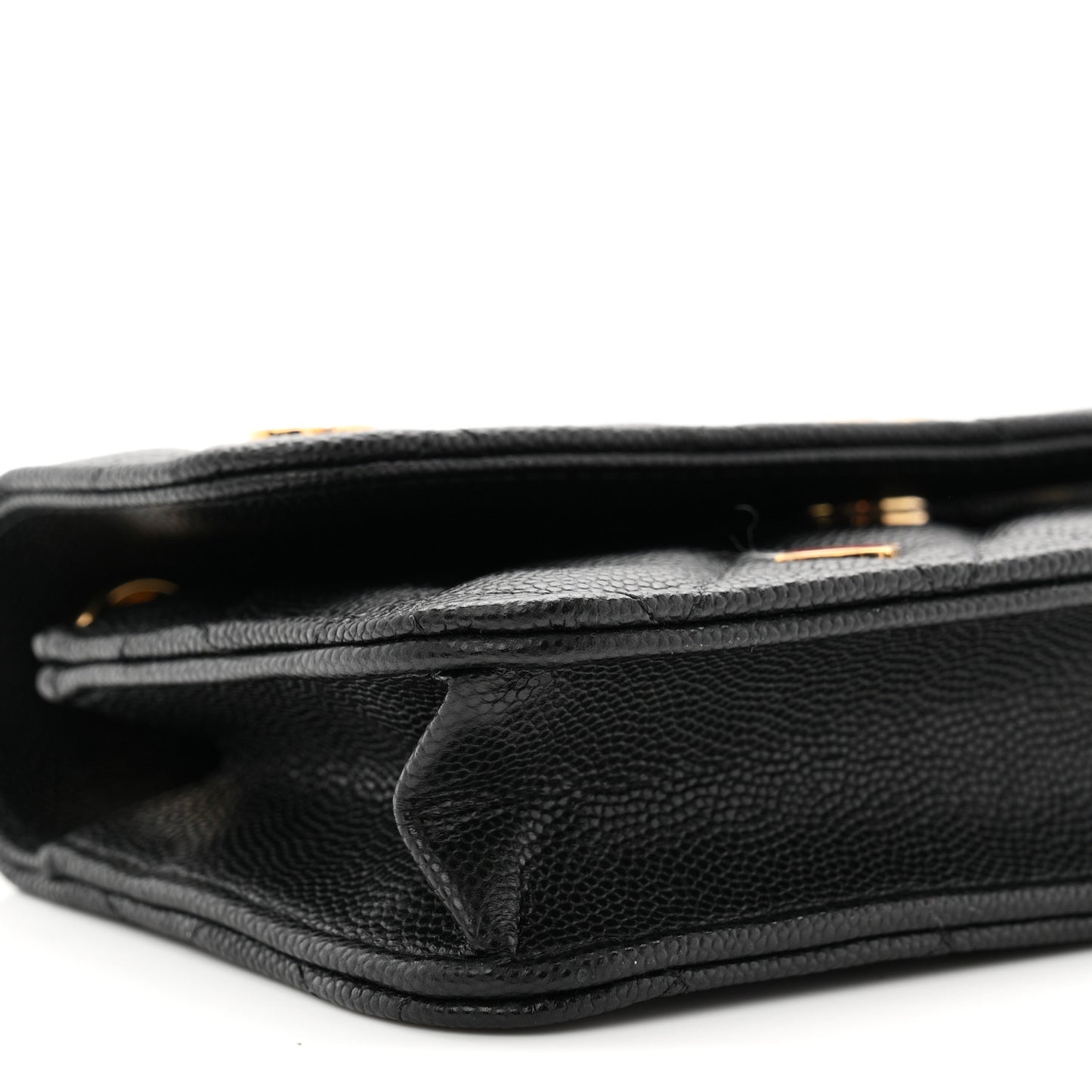 Caviar Quilted Enamel Coco Casino Flap Phone Holder With Chain Black
