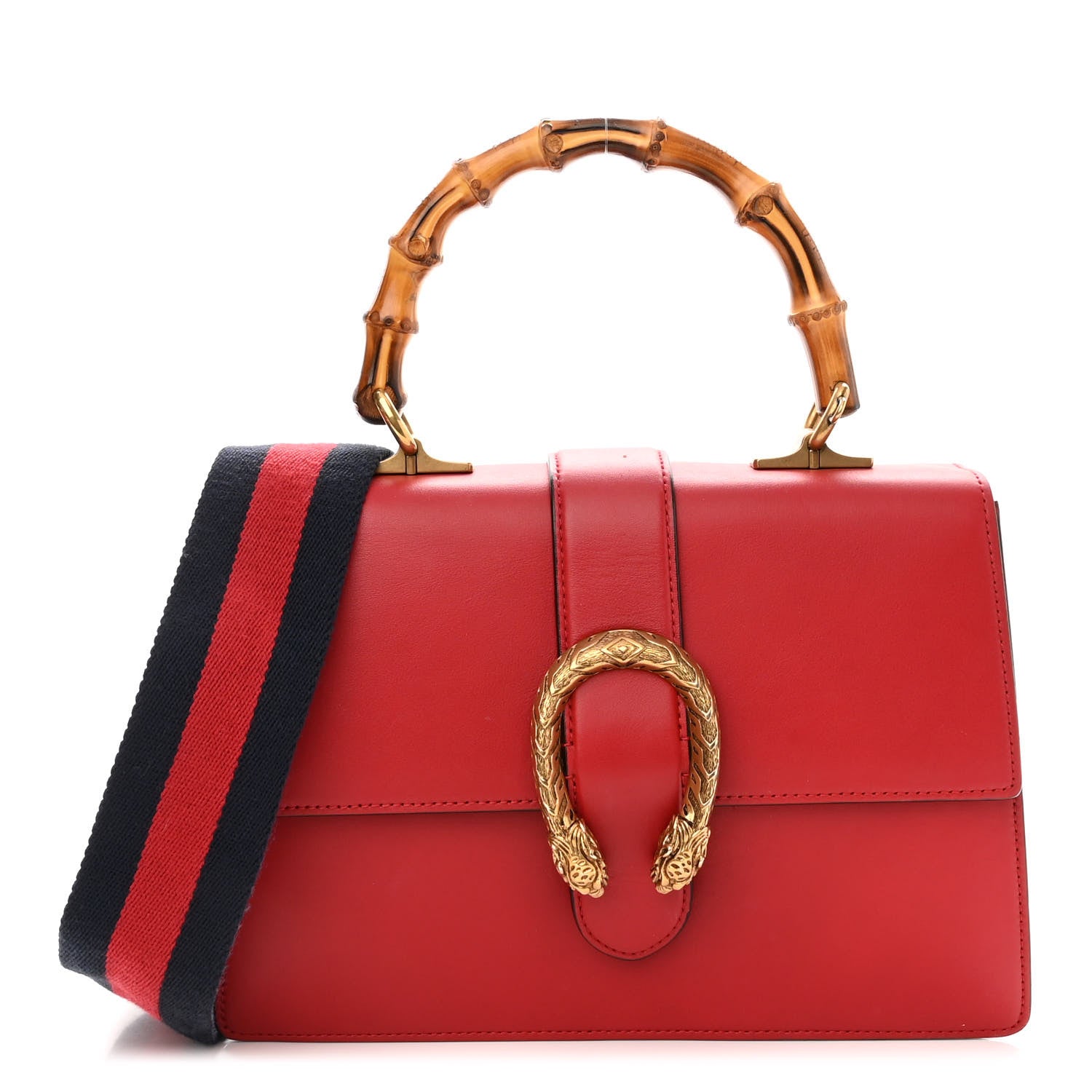 Gucci Moon Calfskin Web Medium Dionysus Bamboo Top Handle Bag Hibiscus Red 1 of 12