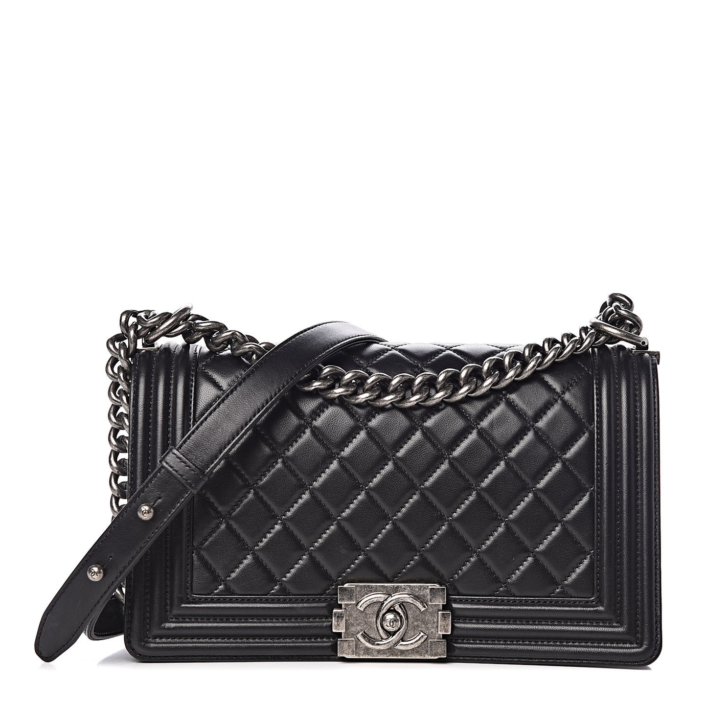 Lambskin Quilted Medium Boy Flap Black