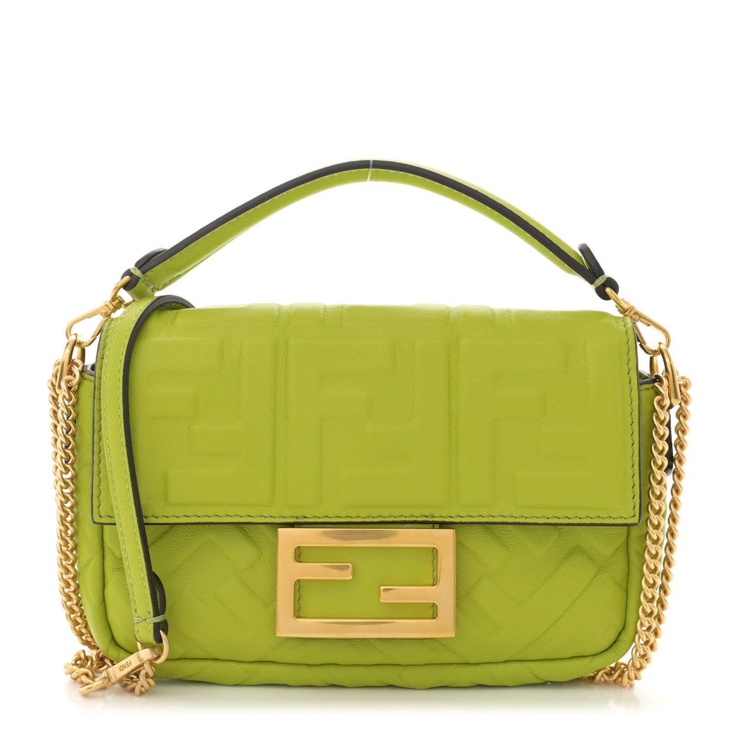 Fendi Nappa FF 1974 Embossed Mini Baguette Wasabi 1 of 12
