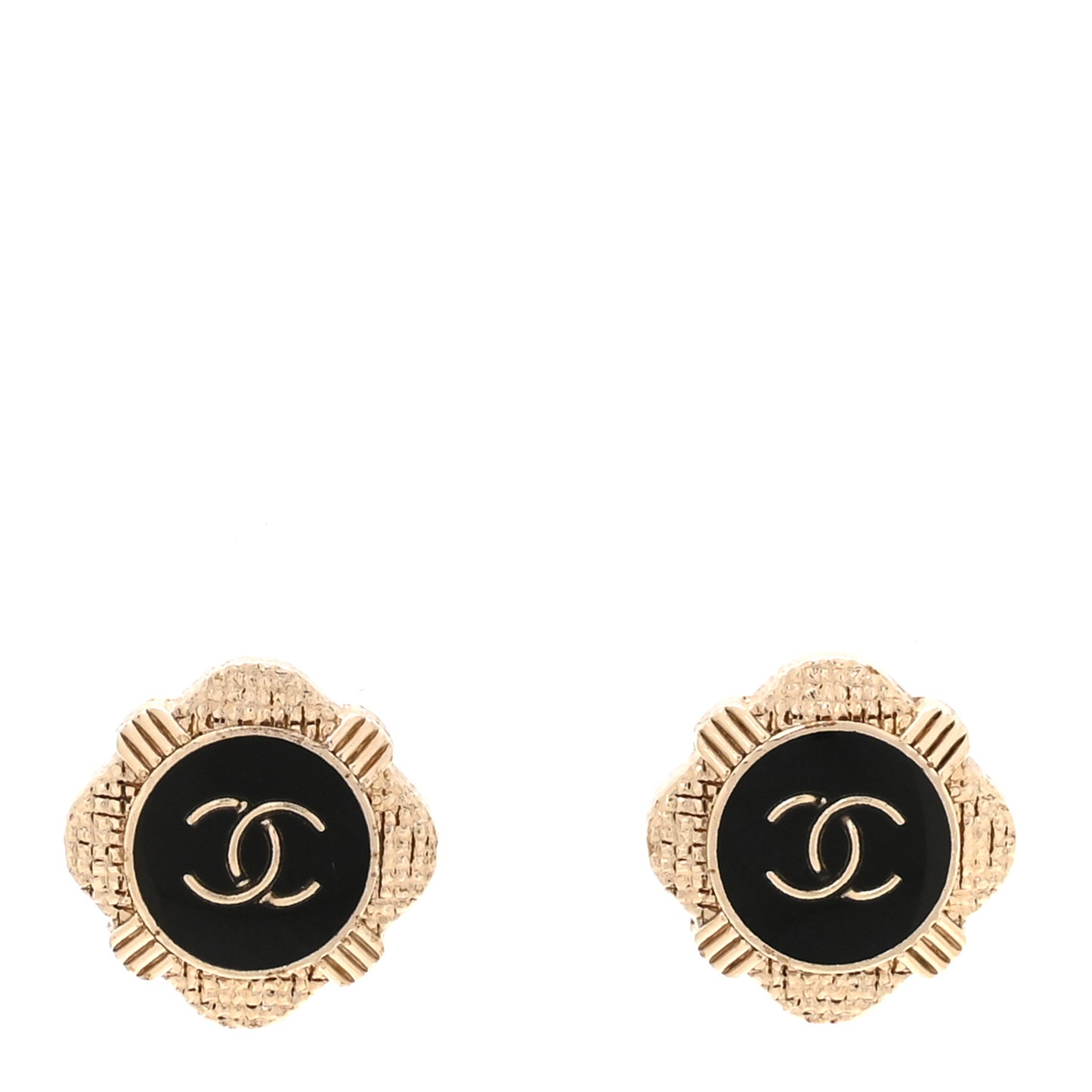 Resin Crystal Quilted CC Heart Earrings Gold Black