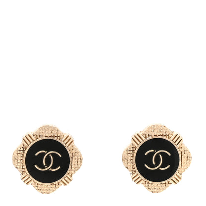 Chanel Resin Crystal Quilted CC Heart Earrings Gold Black 1 of 5