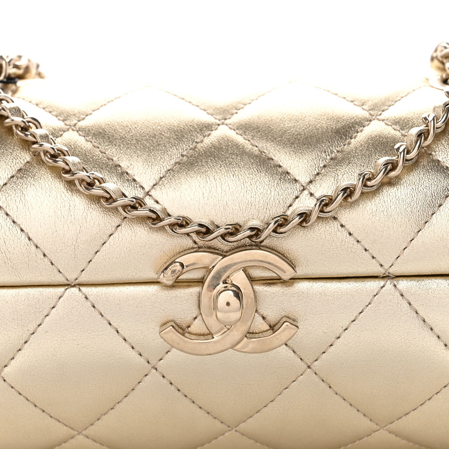 Chanel Metallic Lambskin Quilted Barrel Crossbody Bag Gold 8 of 11