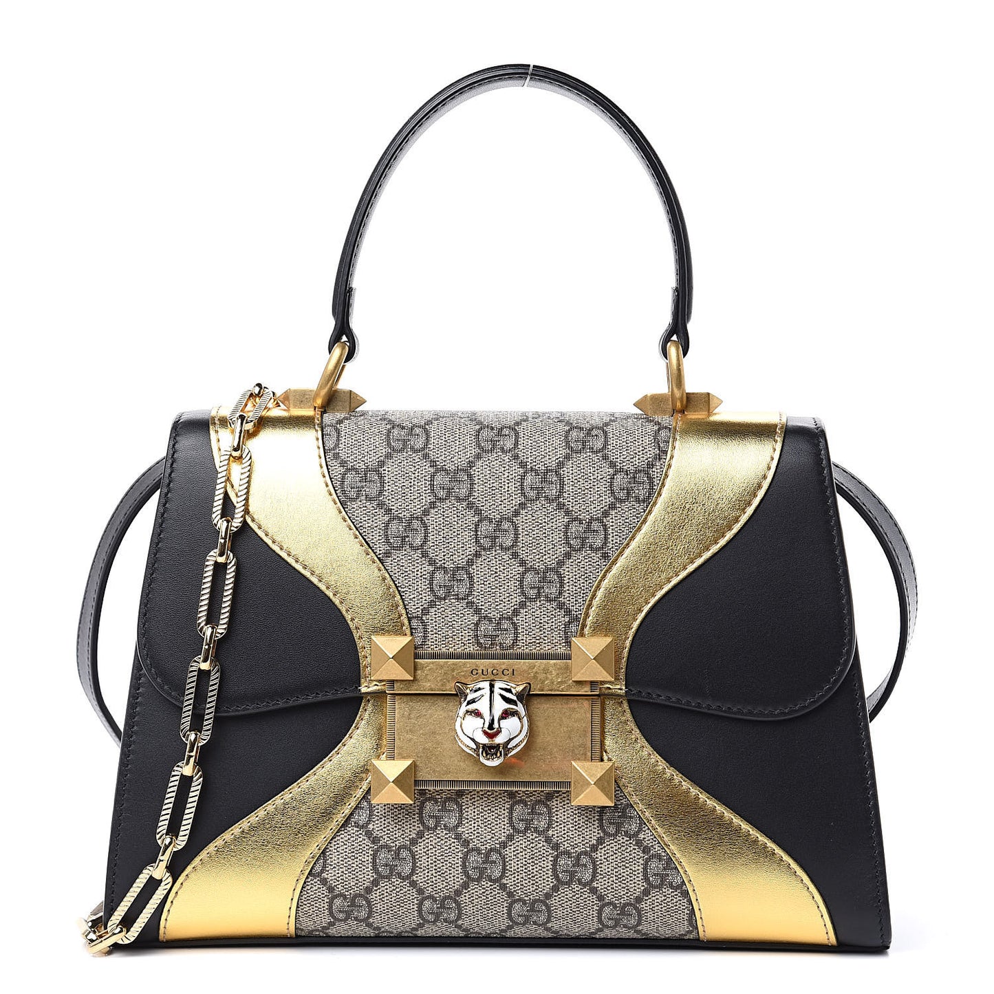 GG Supreme Monogram Small Osiride Top Handle Bag Black Gold