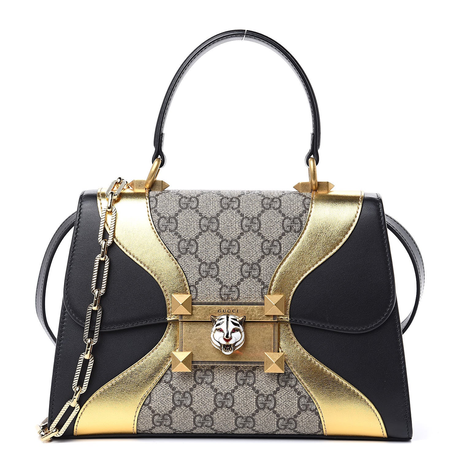 Gucci GG Supreme Monogram Small Osiride Top Handle Bag Black Gold 3 of 12