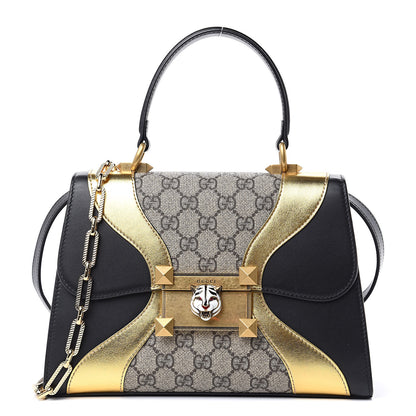 Gucci GG Supreme Monogram Small Osiride Top Handle Bag Black Gold 3 of 12