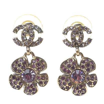Chanel Crystal CC Flower Drop Earrings Gold Purple 1 of 6