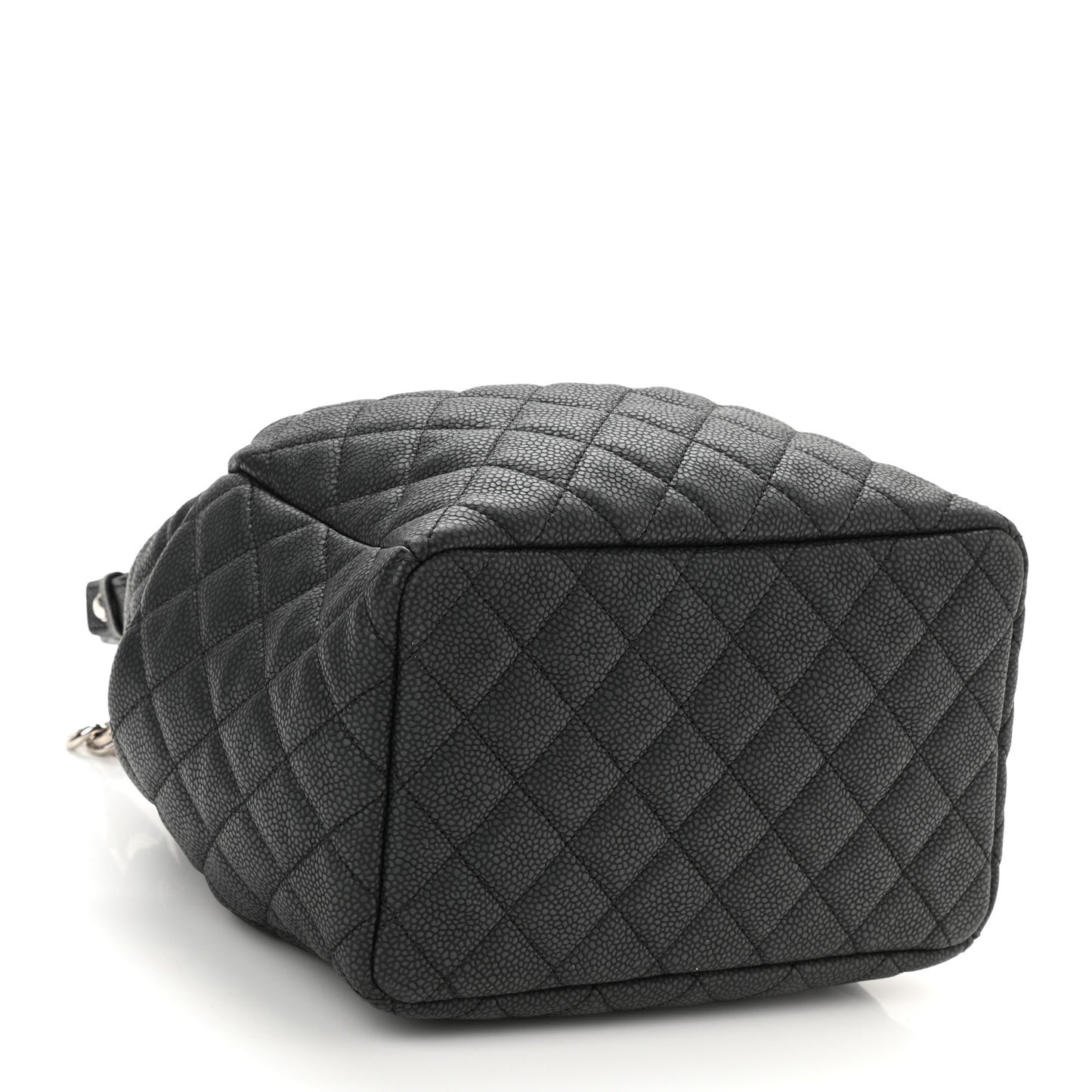 Caviar Flat Quilted CC Chain Bucket Drawstring Bag Black