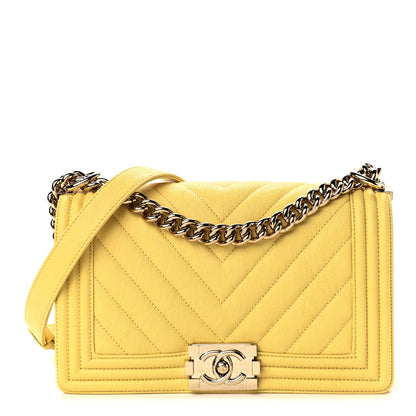 Chanel Caviar Chevron Quilted Medium Boy Flap Yellow 1 of 9