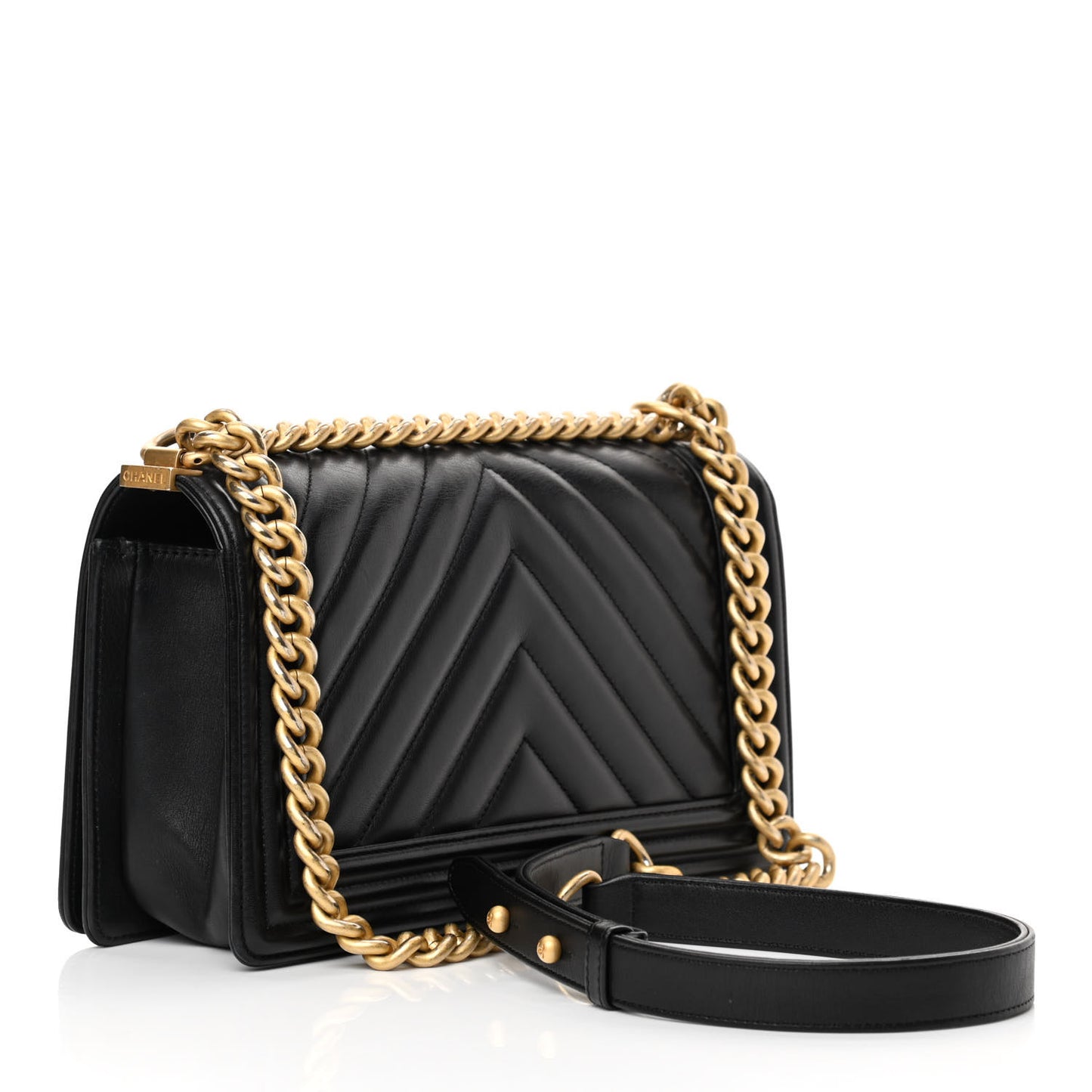 Lambskin Chevron Quilted Medium Boy Flap Black