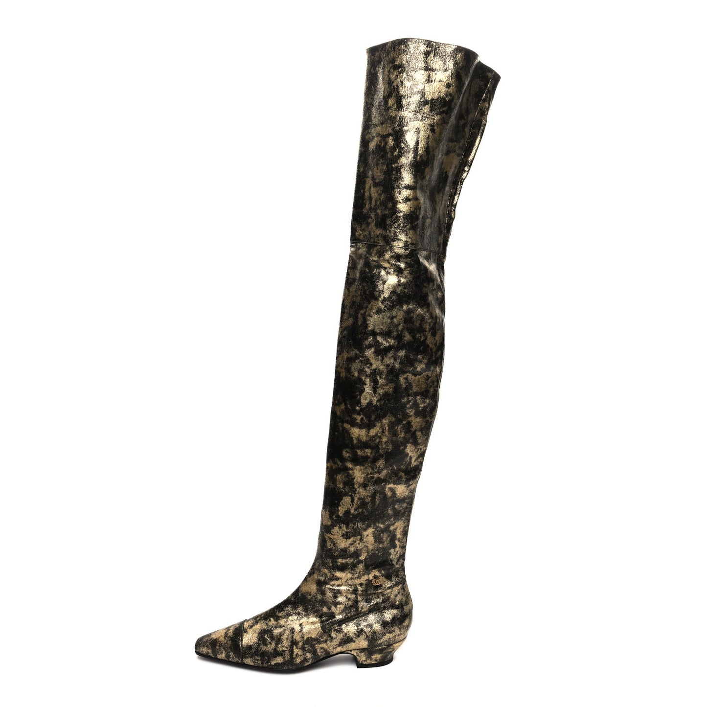 Metallic Lambskin Over the Knee Boots 37.5 Gold Black