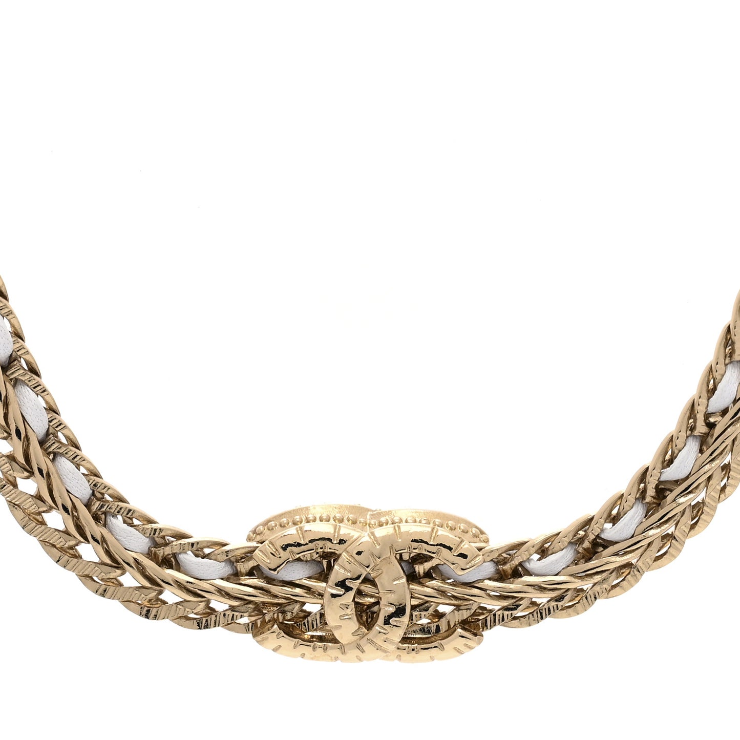 Metal Lambskin Crystal CC Choker Gold White