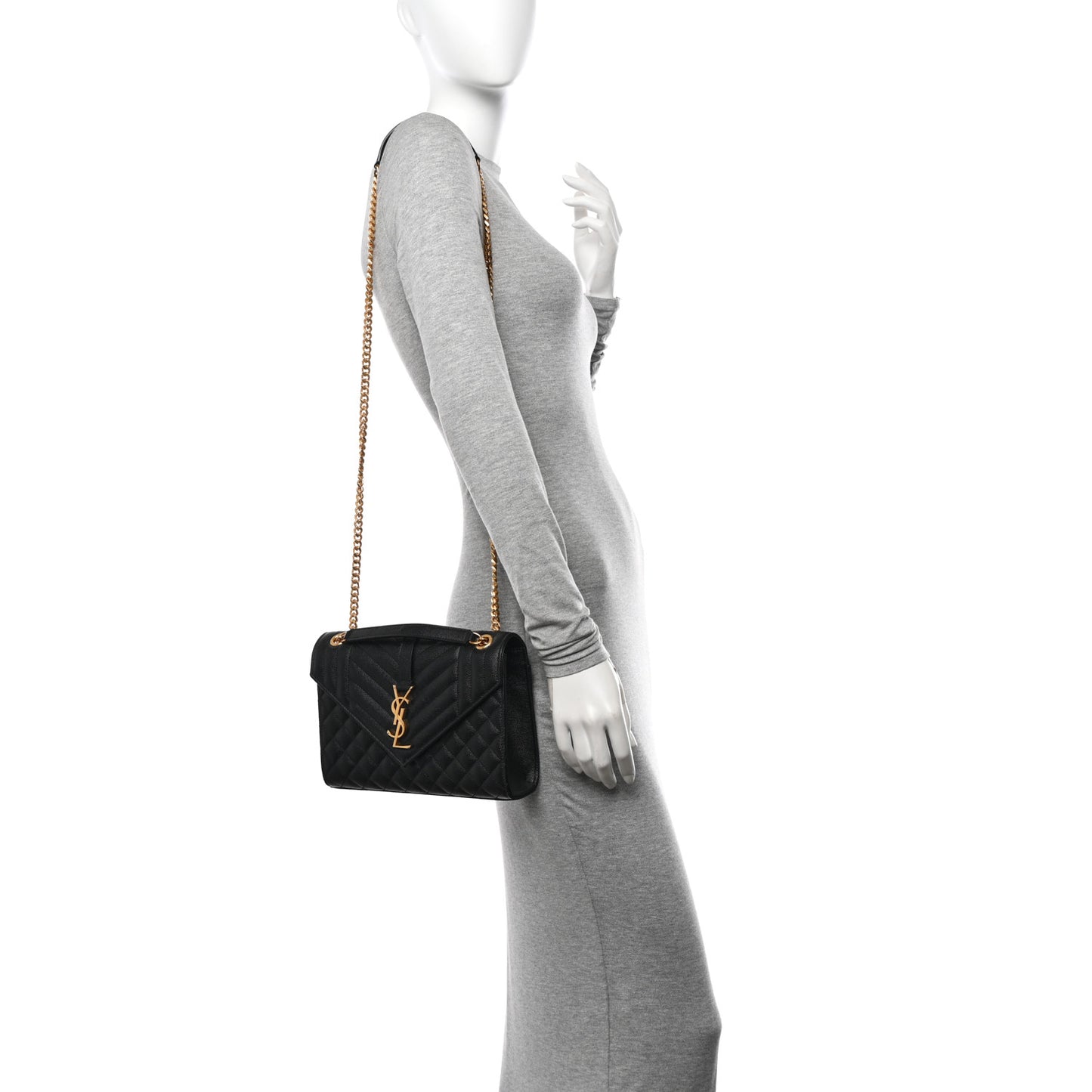 Grain De Poudre Textured Mixed Matelasse Triquilt Medium Monogram Satchel Black
