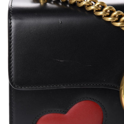 Gucci Knight Calfskin Malaga Kid Heart Medium GG Marmont Chain Handle Bag Black Hibiscus Red Multicolor 12 of 16