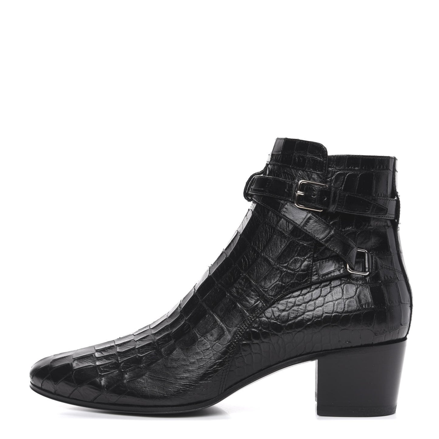 Calfskin Crocodile Embossed Blake Ankle Boots 40.5 Black