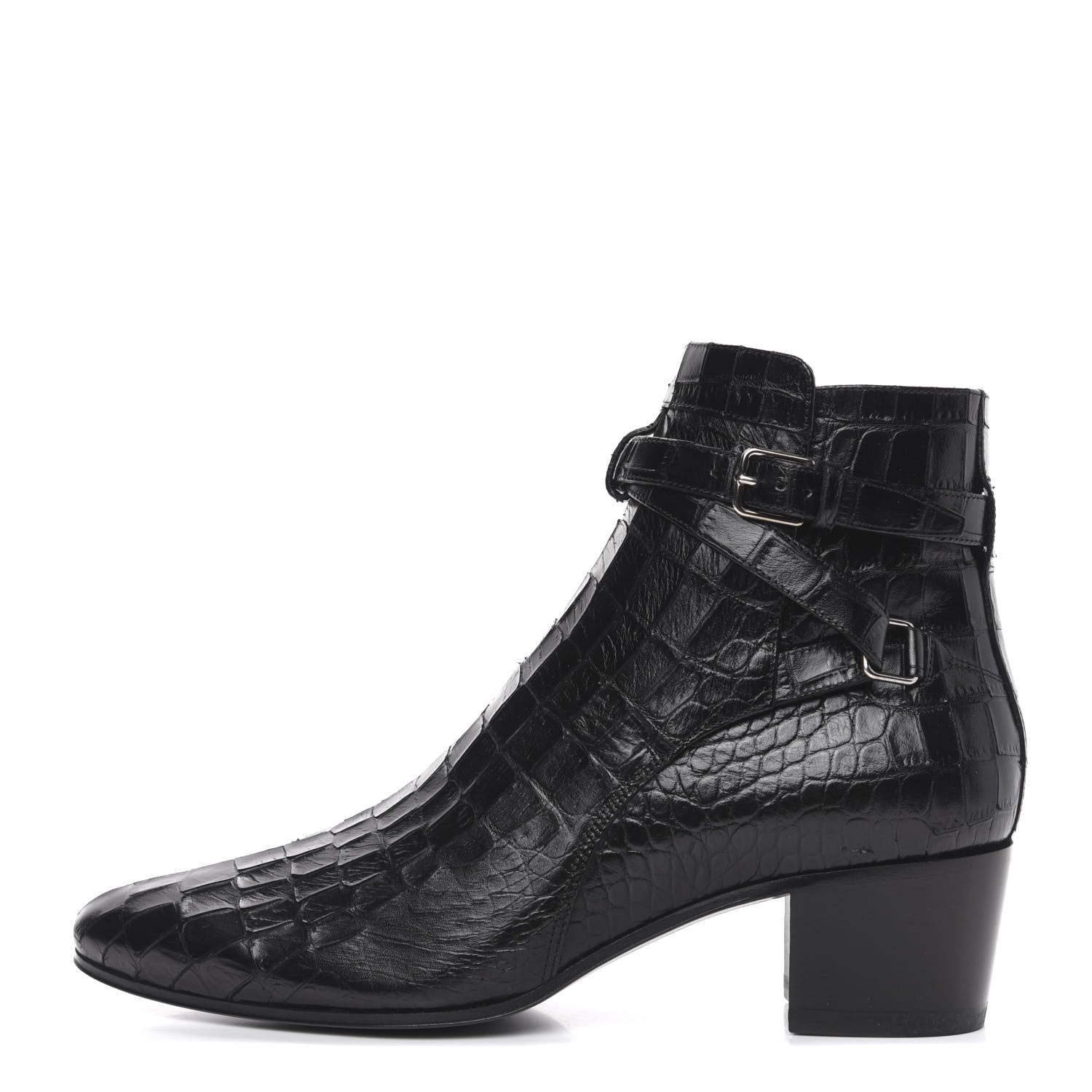 Saint Laurent Calfskin Crocodile Embossed Blake Ankle Boots 40.5 Black 1 of 10
