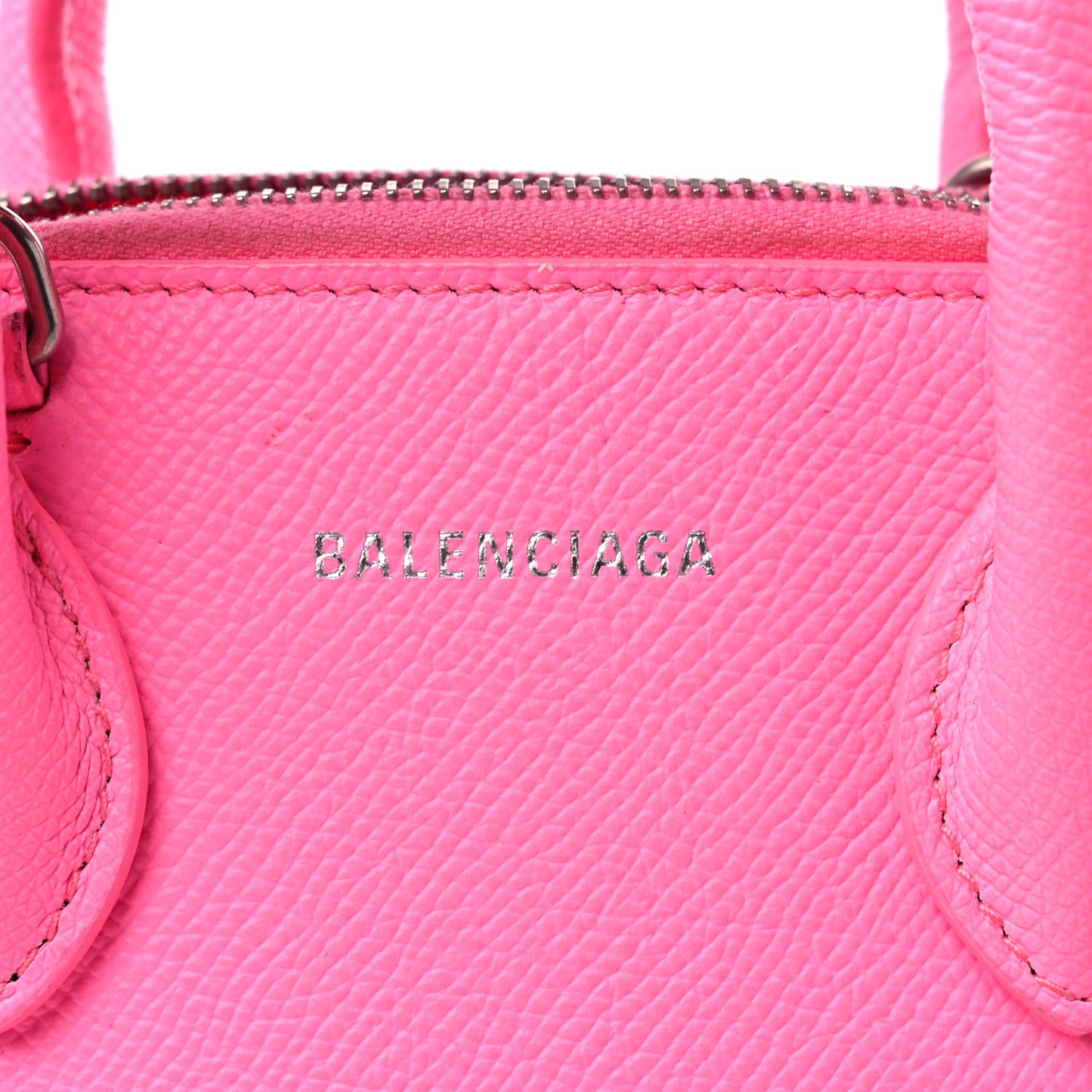 Signature Grained Calfskin Logo XXS Ville Top Handle Bag Acid Pink Black