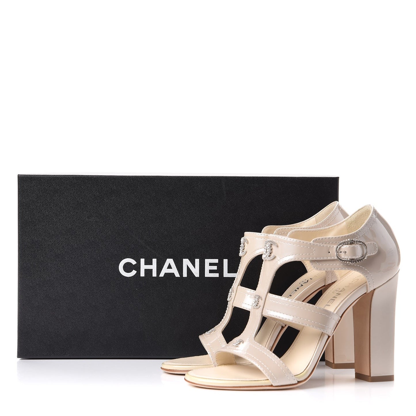 Patent Crystal CC Sandals 38 Beige Clair