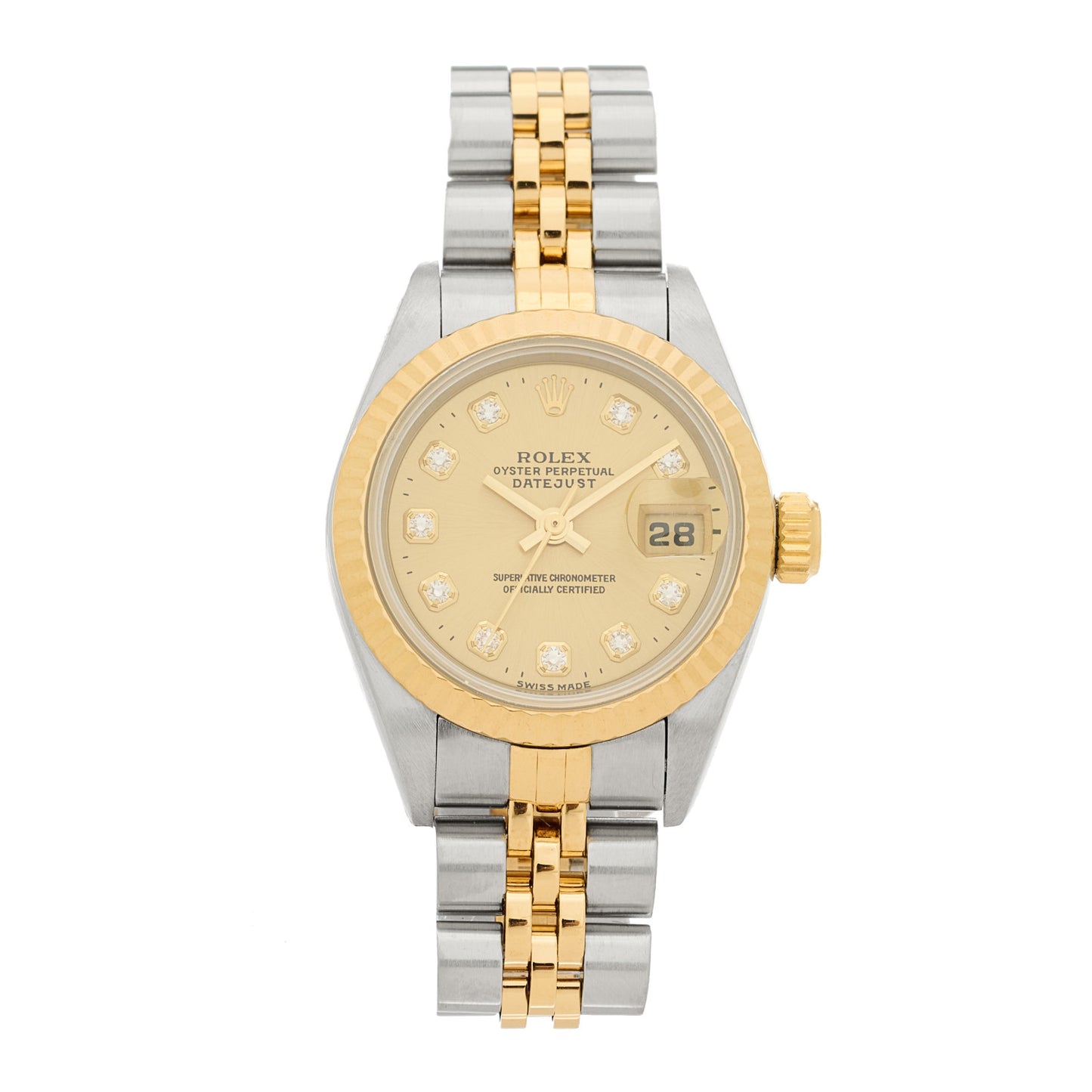 Stainless Steel 18K Yellow Gold Diamond 26mm Oyster Perpetual Datejust Watch Champagne 69173