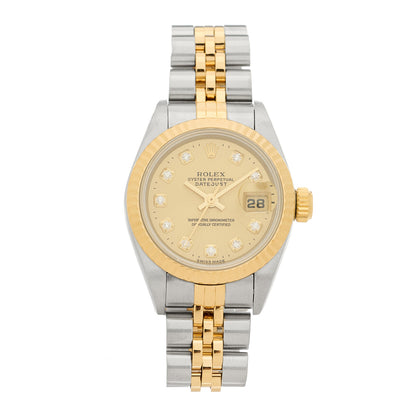 Rolex Stainless Steel 18K Yellow Gold Diamond 26mm Oyster Perpetual Datejust Watch Champagne 69173 1 of 4