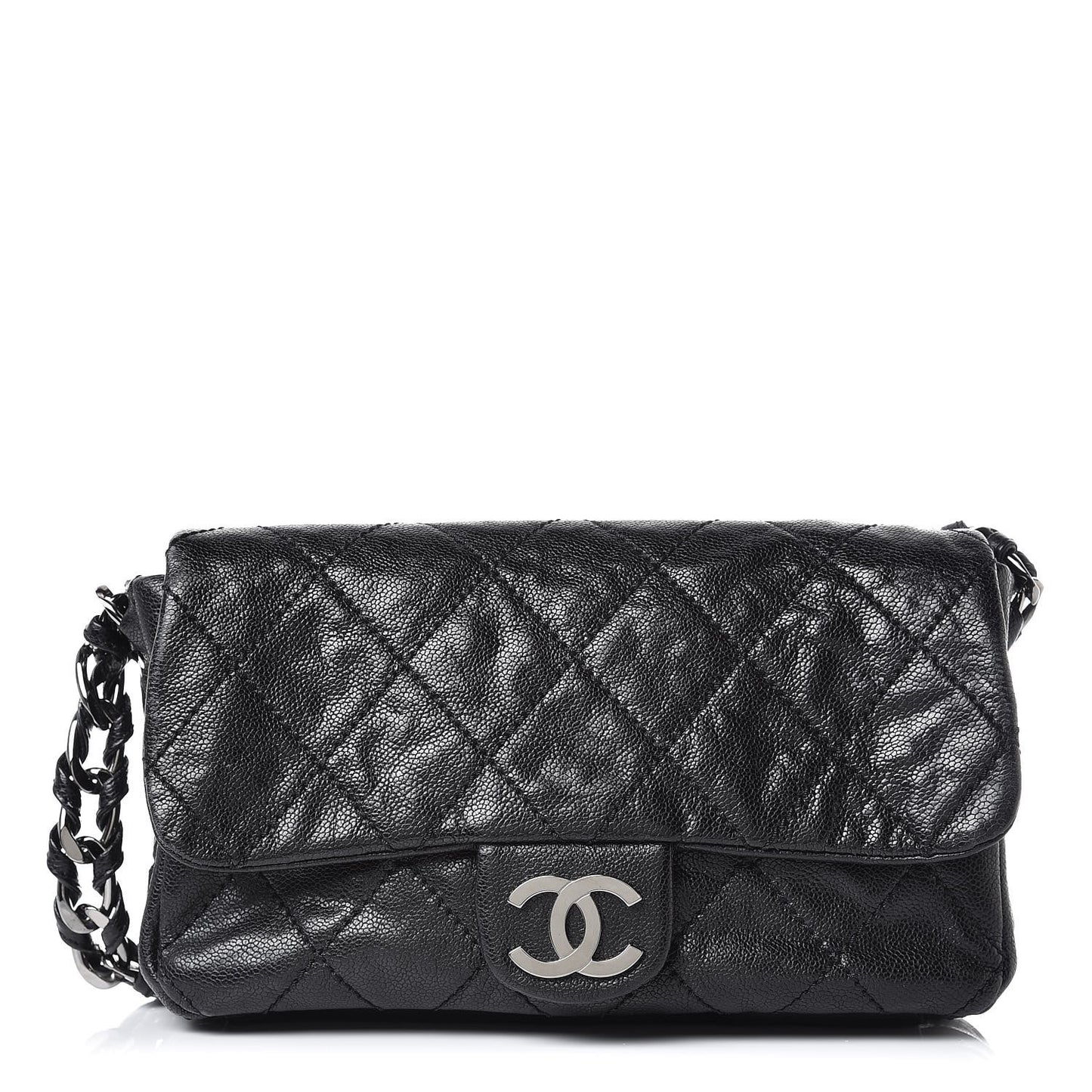 Glazed Caviar Quilted Modern Chain Flap Black