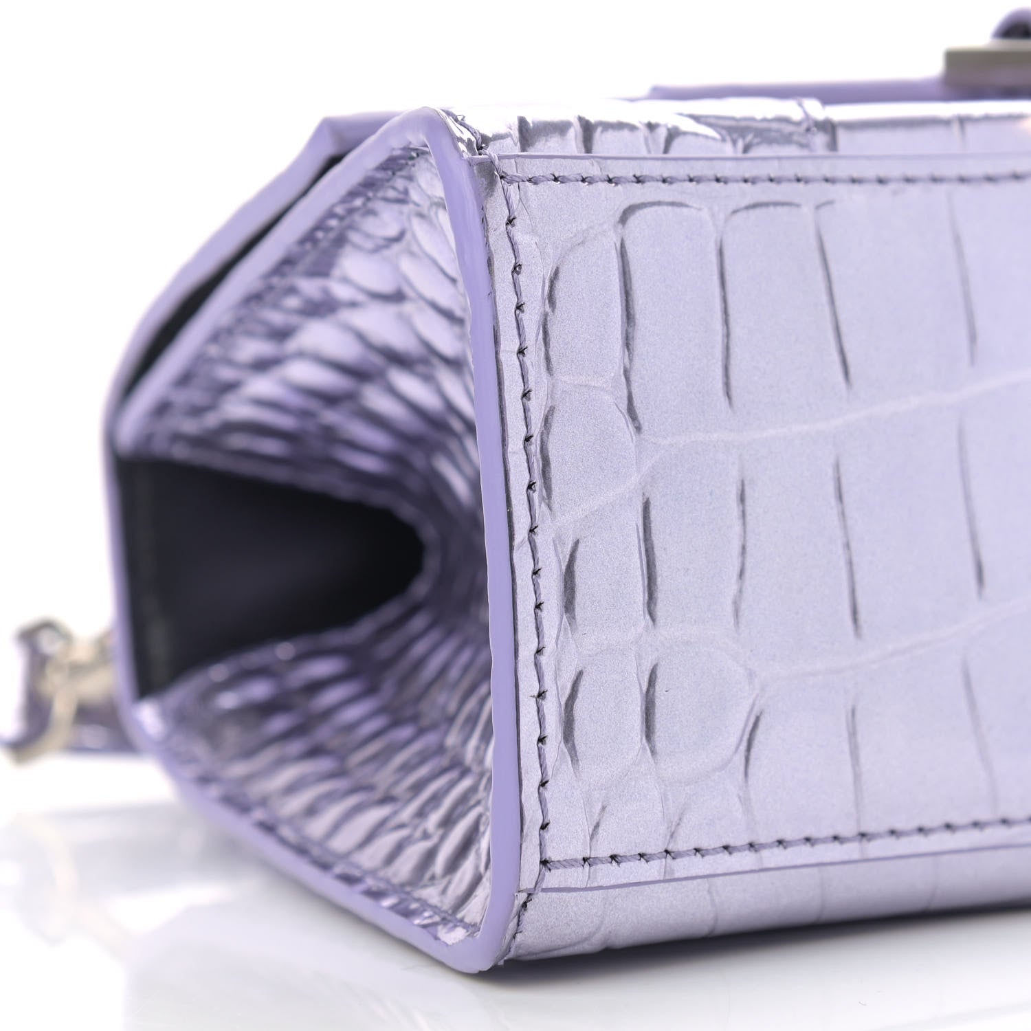 Balenciaga Metallic Calfskin Crocodile Embossed Hourglass Top Handle Bag XS Lilac 5 of 11