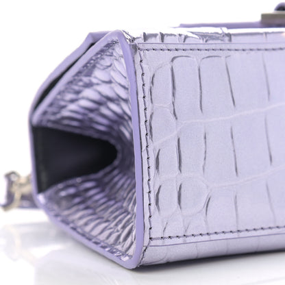Balenciaga Metallic Calfskin Crocodile Embossed Hourglass Top Handle Bag XS Lilac 5 of 11