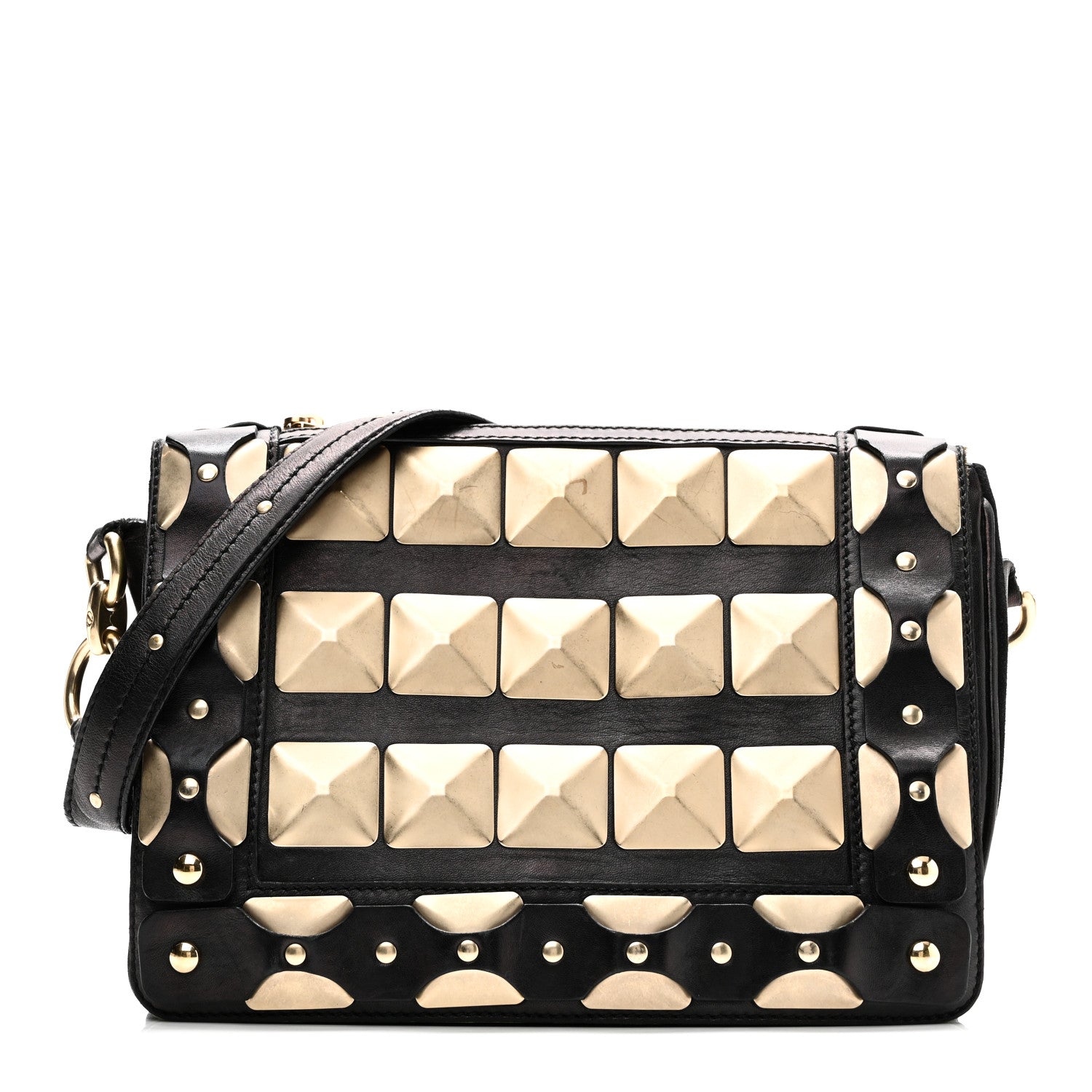 Versace Calfskin Suede Studded Shoulder Bag Black Gold 1 of 12