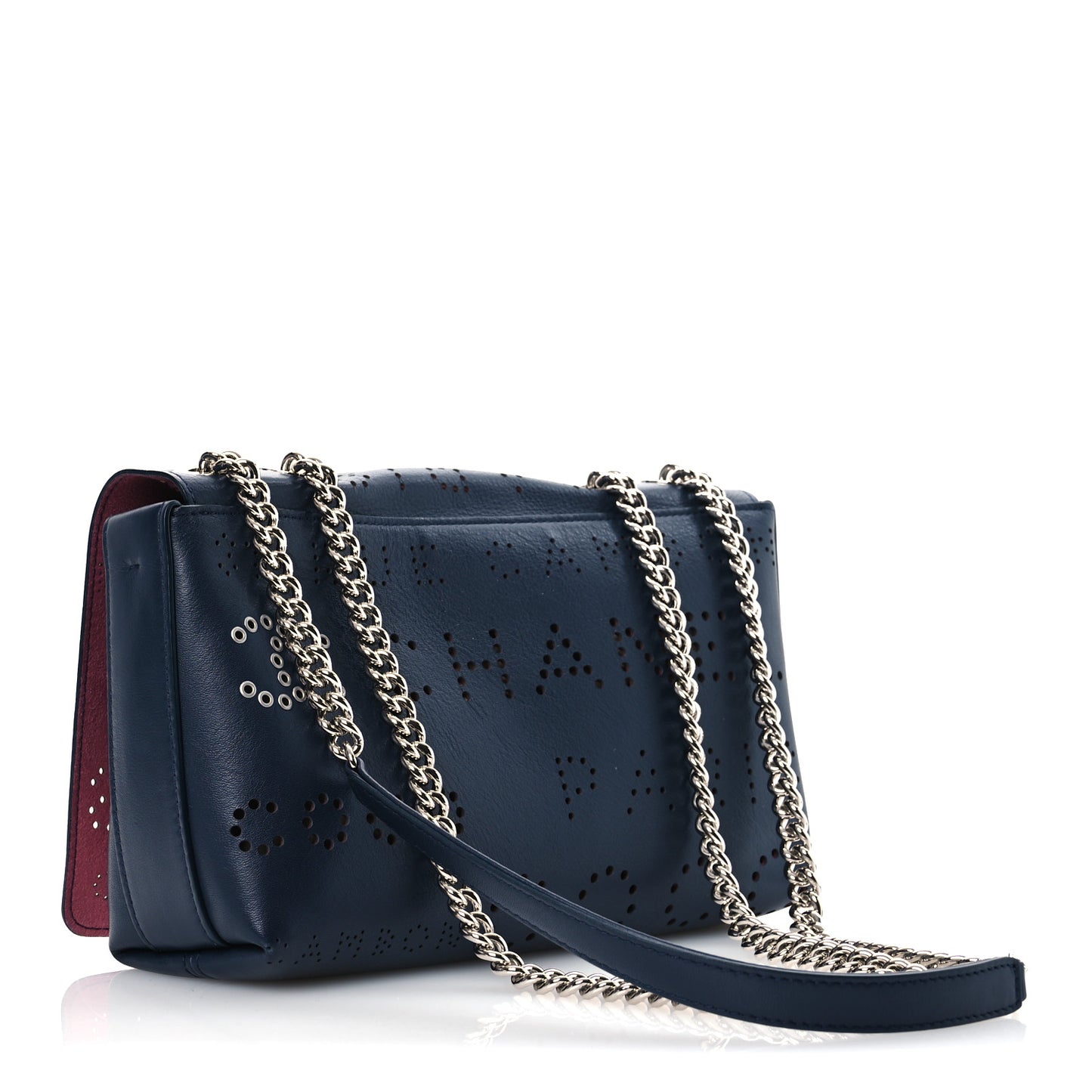 Calfskin Tweed Eyelet Flap Bag Navy